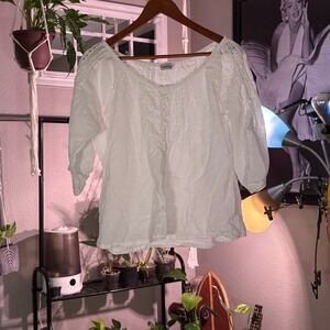 White V Neck Crochet Lace Boho Peasant Blouse Top Shirt Siganka